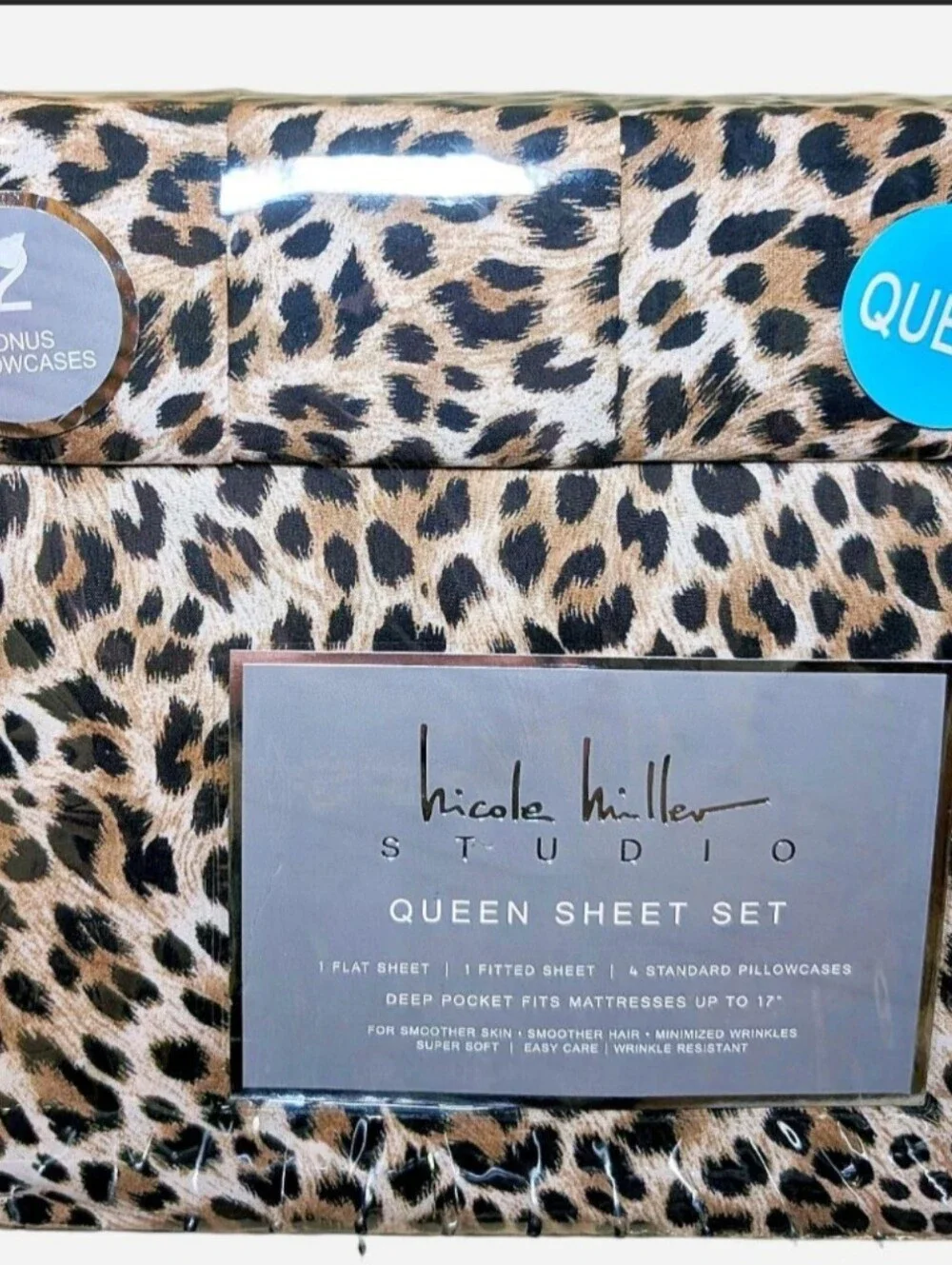 Nicole Miller Leopard Print Queen Sheet Set - Brown, Black